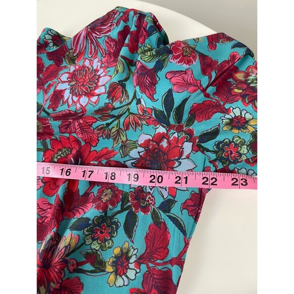 Talbots Midi Dress 14 Floral Jewel Tone Teal Red Faux Wrap Side Tie Long Sleeve - Picture 12 of 16
